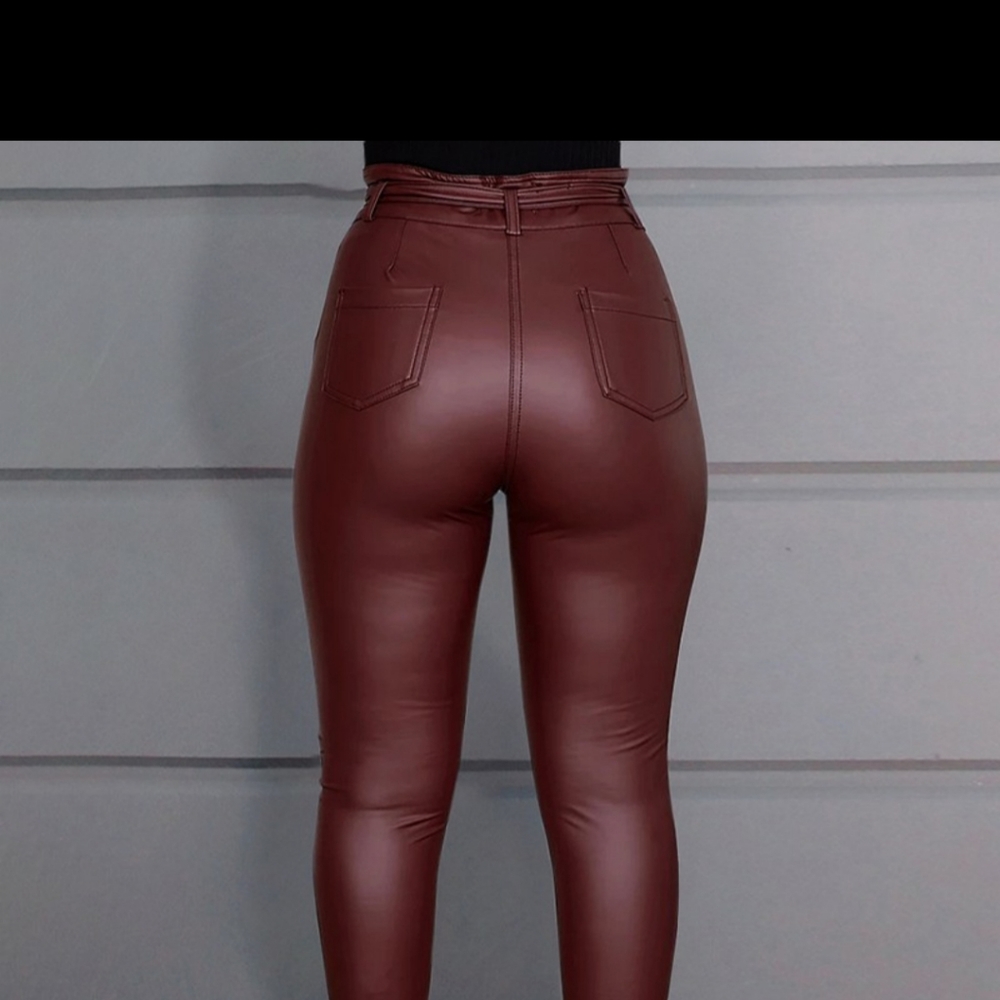 Paperbag Waist Faux Leather Pants - Picture 3 of 8